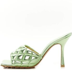 Bottega Veneta Metallic Green Quilted Heels